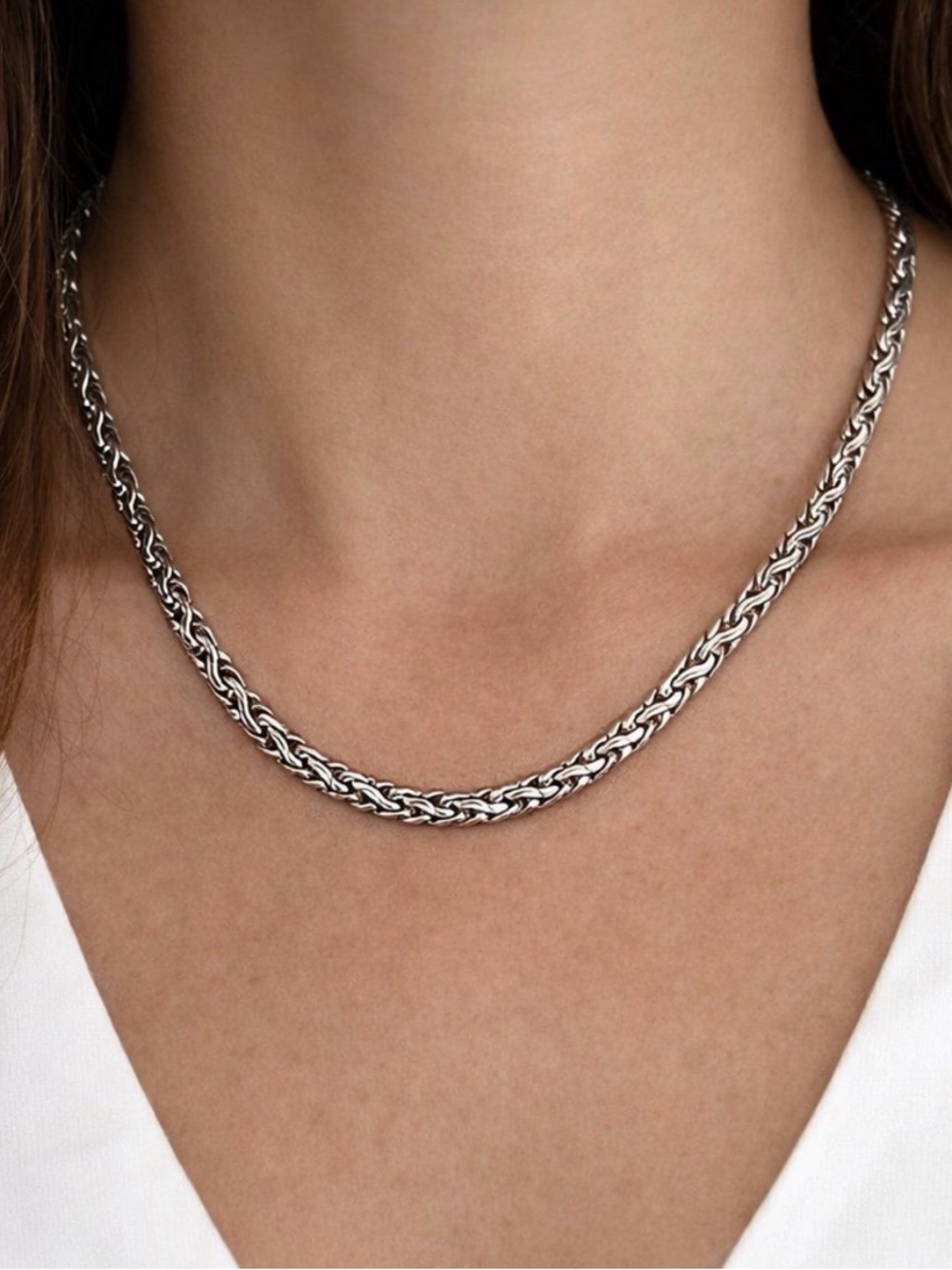 1980s Fancy Link Chain Necklace 17 in Silver Plated Modernist Abstract Design